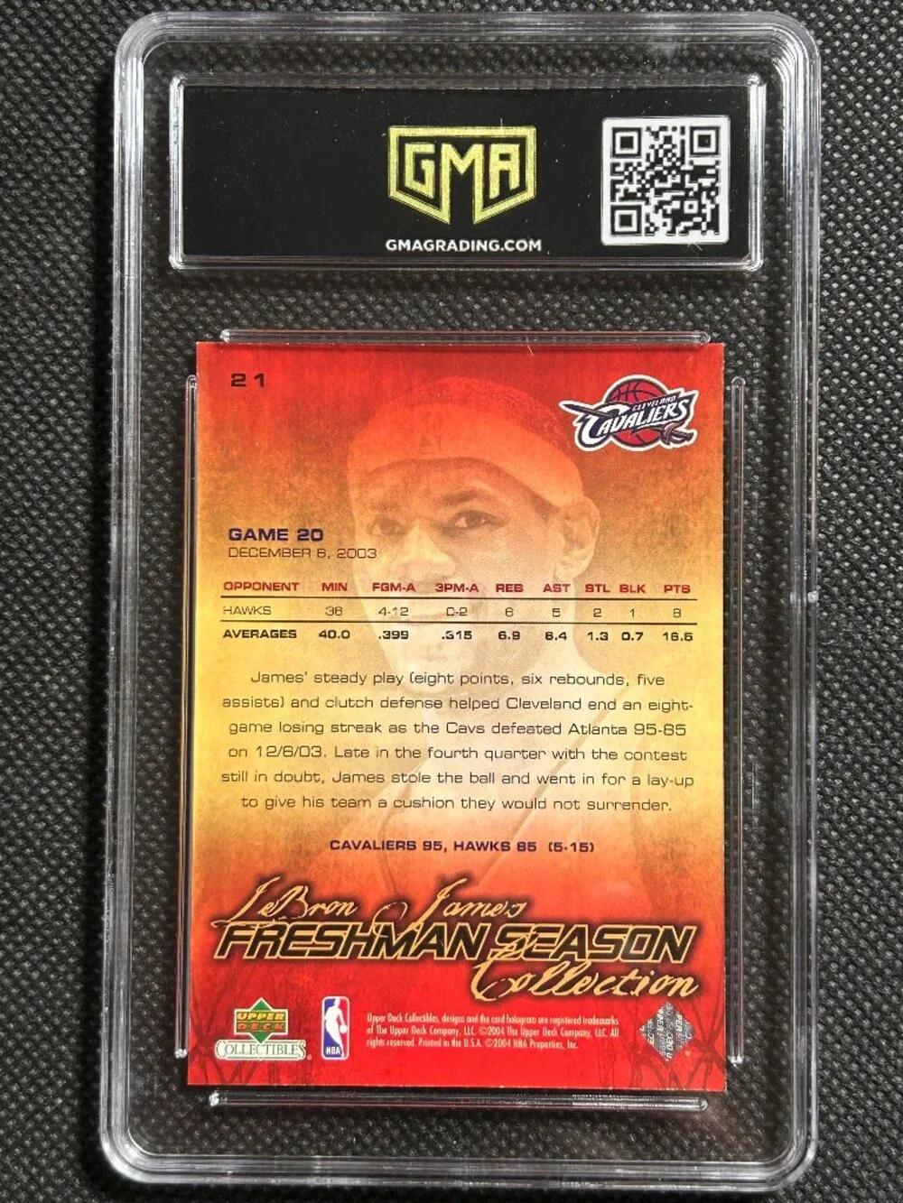 2003-04 Upper Deck LEBRON JAMES RC Freshman Season ROOKIE #21 GMA 10 GEM MINT